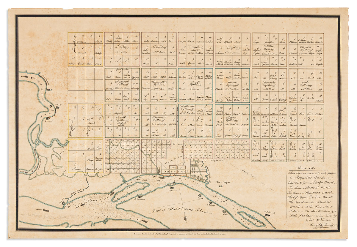 (SAVANNAH.) J.F. Minis; after John McKinnon. [Map of the Savannah, Georgia Common, Garden, and Farm Lands].